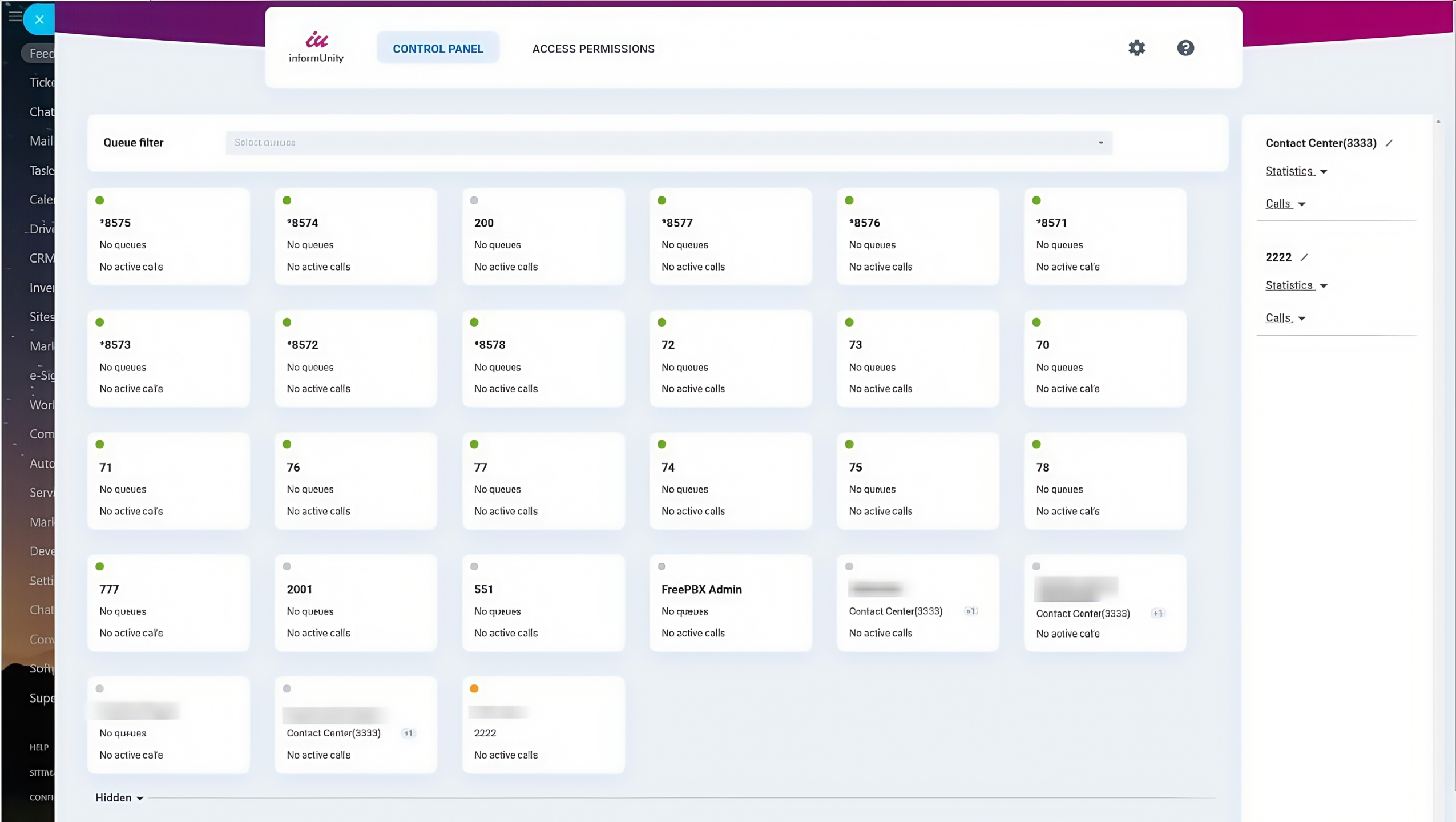 Supervisor panel. Call center dashboard