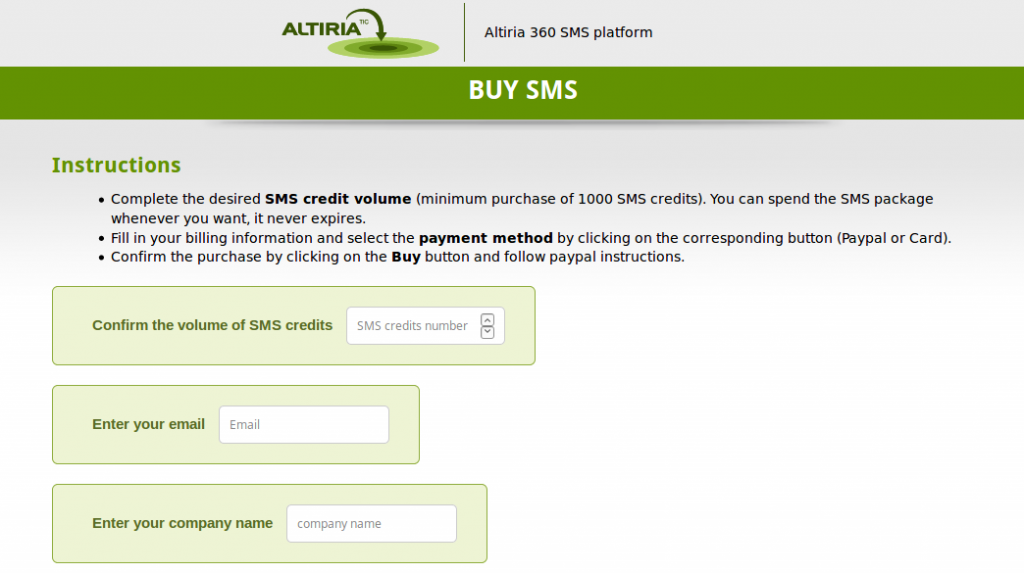 SMS packages in Altiria