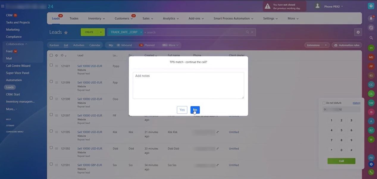 TPS check positive. An agent puts a comment - the reason for a call. TPS check positive. An agent puts a comment - the reason for a call.